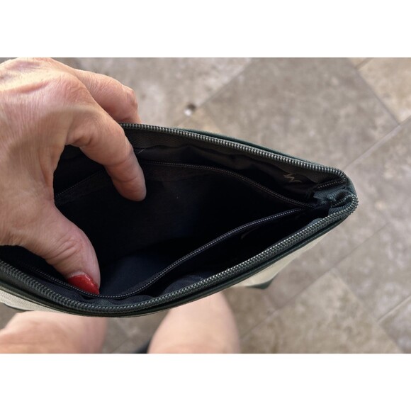 Masters Canvas Leather Valuables Pouch Cream Green Lined W/inside Zipper Pocket - Picture 6 of 7